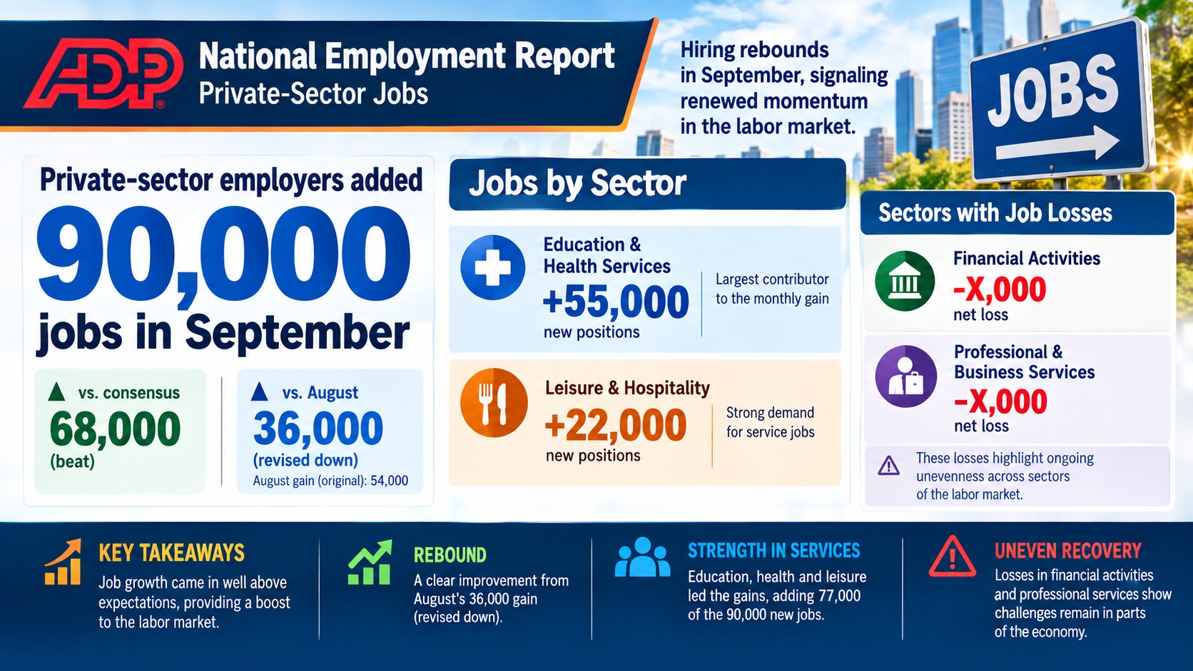 ADP Reports Private-Sector Jobs Rise 90,000 in September — Beats 68,000 Estimate After Prior Slowdown