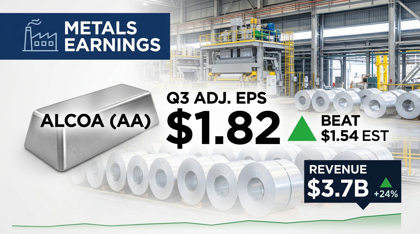 Alcoa Q3 2026 Adjusted EPS Hits $1.82, Beating $1.54 Estimate — Revenue Rises 24% to $3.7B as Shares Gain 2.5% Premarket