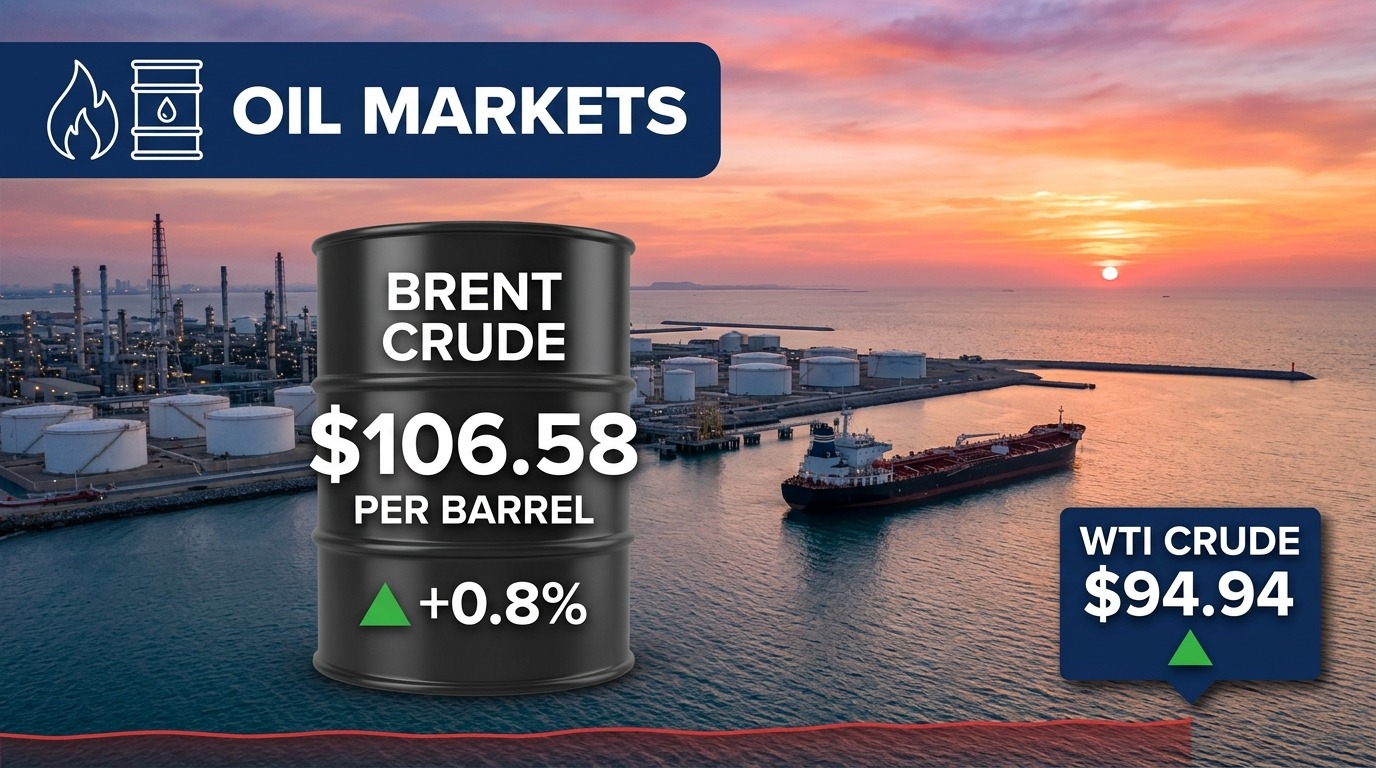 Brent Crude Climbs 0.8% to $106.58 — Houthi Attack on Saudi Aramco Building Revives Supply Fears as WTI Reaches $94.94