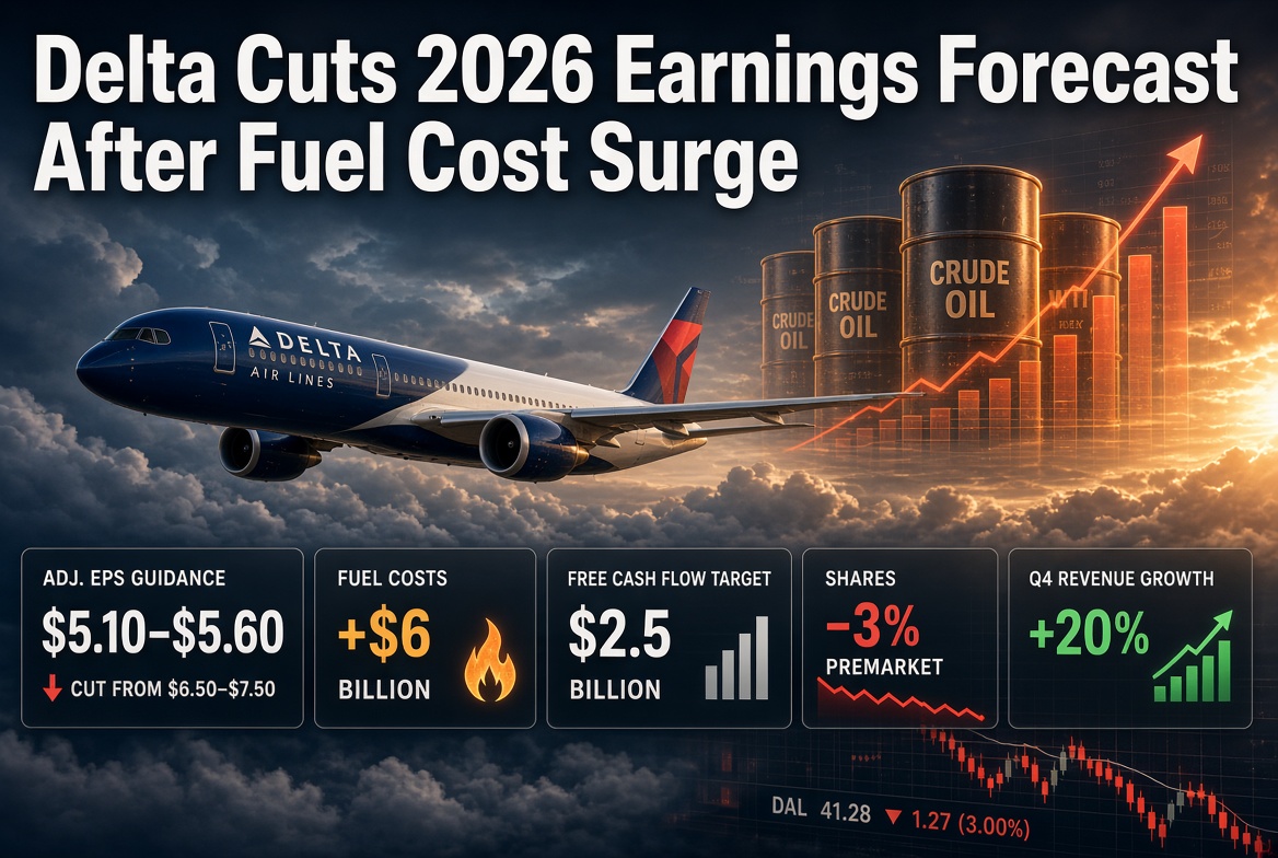 Delta Air Lines Slashes 2026 EPS Guidance to $5.10–$5.60 — First Earnings Miss in Two Years as $6B Fuel Hit Weighs on Shares
