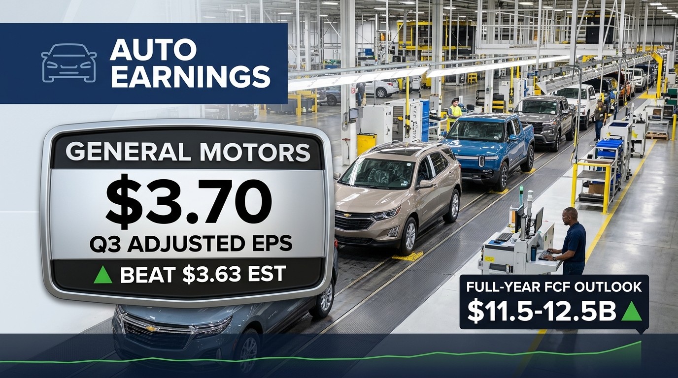 General Motors Q3 2026 Adjusted EPS Hits $3.70, Beating $3.63 Estimate — Auto Free Cash Flow Guidance Raised to $11.5B-$12.5B