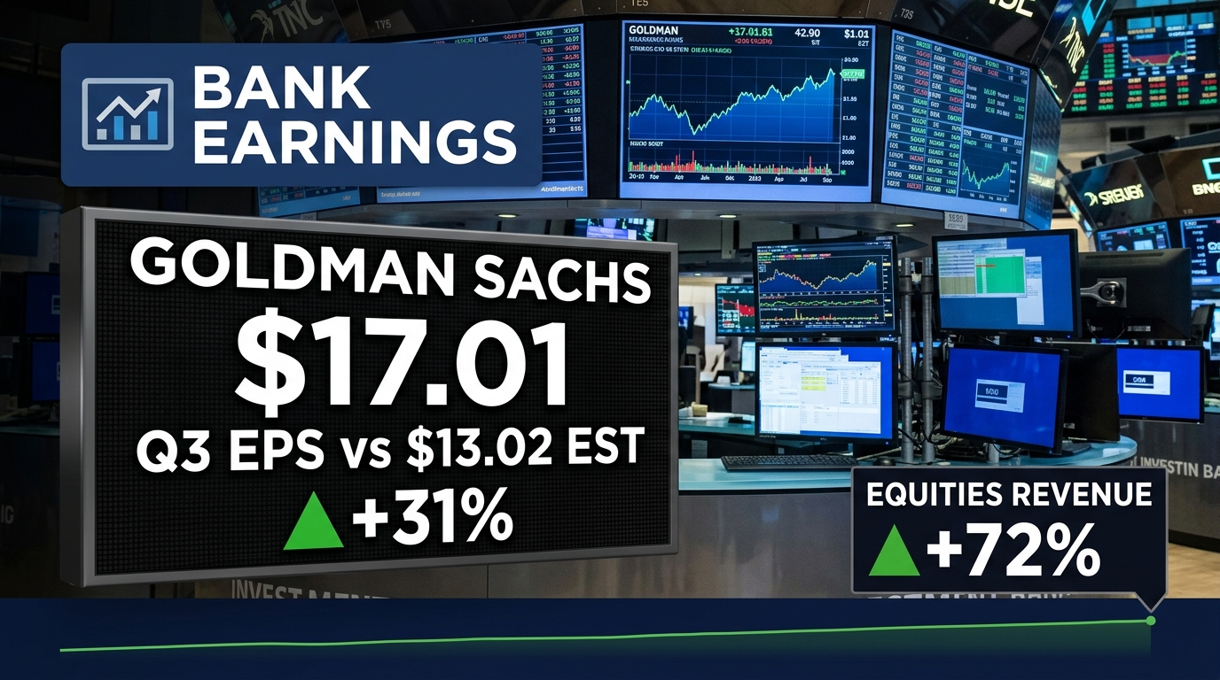 Goldman Sachs Q3 2026 EPS Hits $17.01 vs $13.02 Estimate — Revenue of $18.68B Beats by $1.97B as Equities Jump 72%