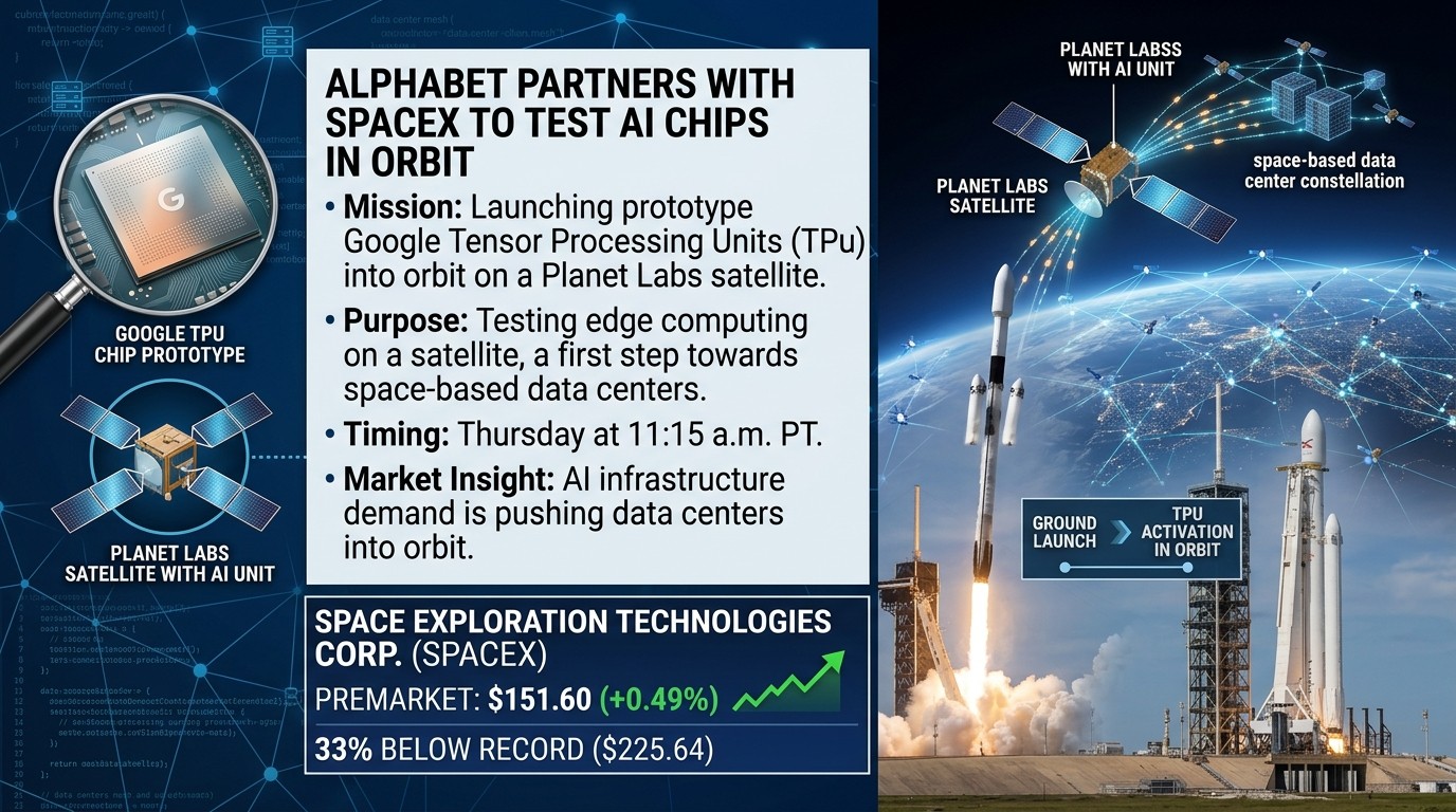 Alphabet Launches Google AI Chips to Orbit on SpaceX Falcon 9 — SpaceX Shares Rise 0.49% to $151.60 Premarket