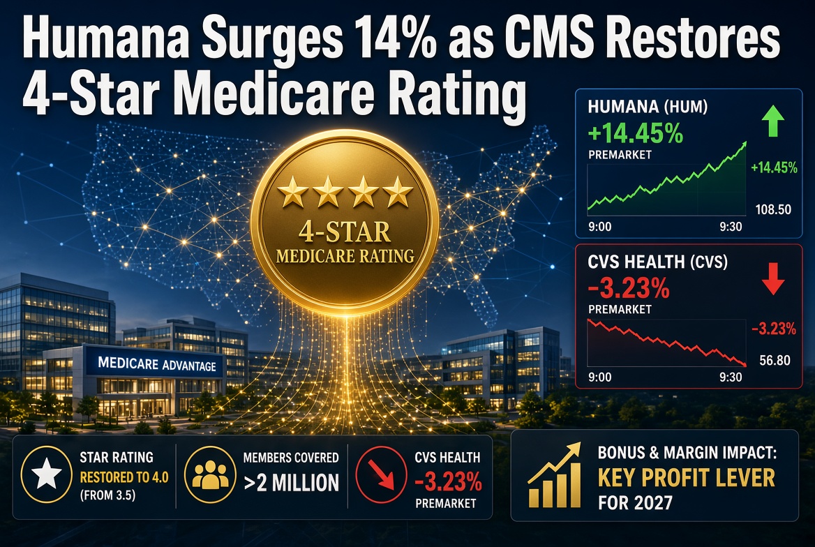 Humana Surges 14.5% Premarket as CMS Restores 4-Star Rating on 2M-Member Contract — CVS Health Slips 3.2% on Star Ratings Setback
