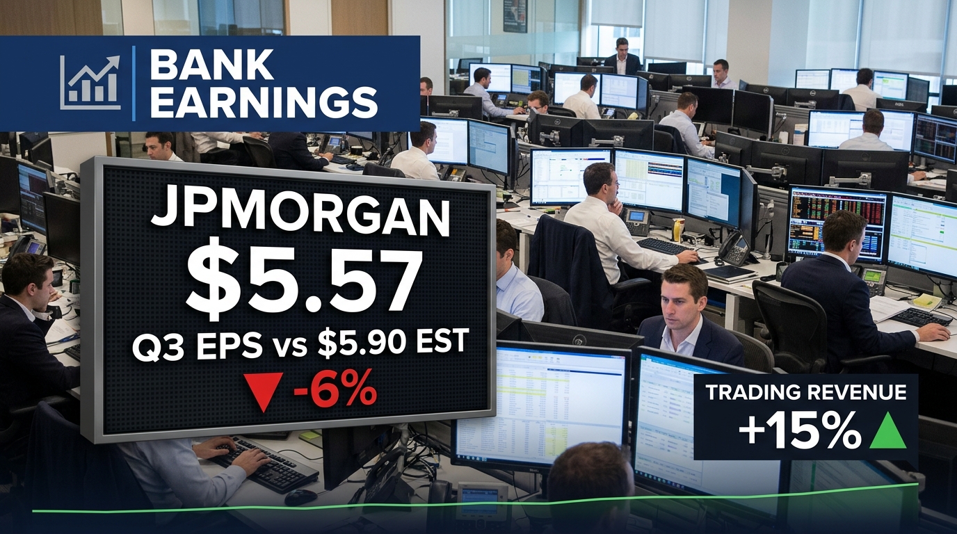 JPMorgan Q3 2026 EPS of $5.57 Misses $5.90 Estimate; Revenue Rises 8% to $50.2B — Trading Climbs 15% as Wells Fargo Posts $1.87 EPS
