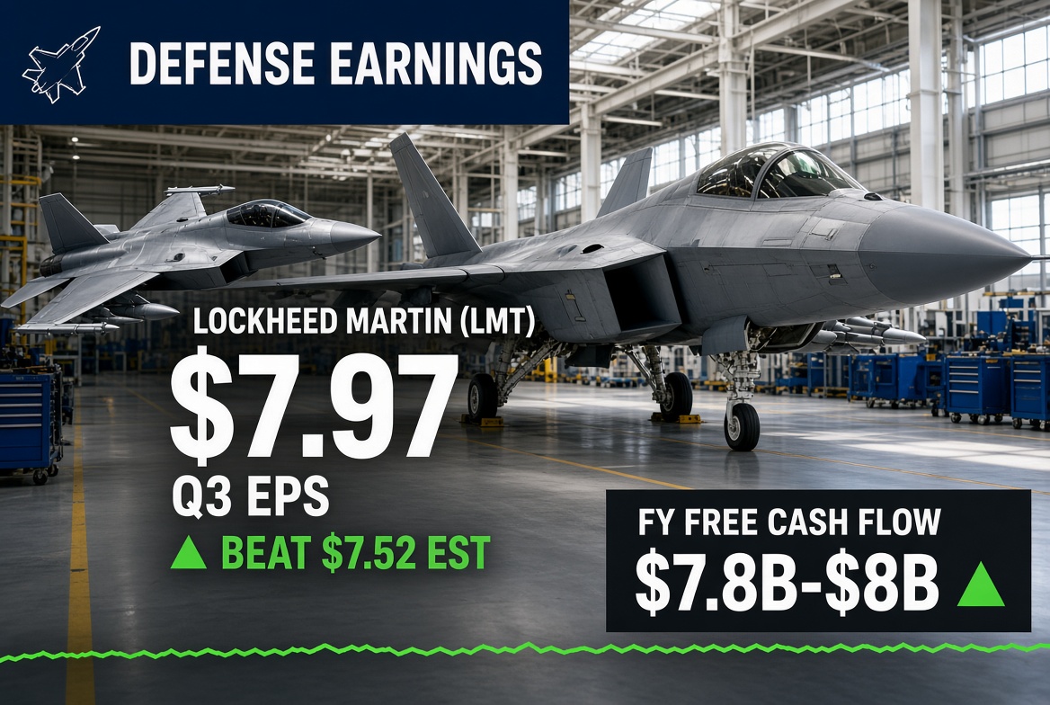 Lockheed Martin Q3 2026 EPS Beats at $7.97 vs. $7.52 Estimate — FY2026 Free Cash Flow Outlook Raised to $7.8B–$8B