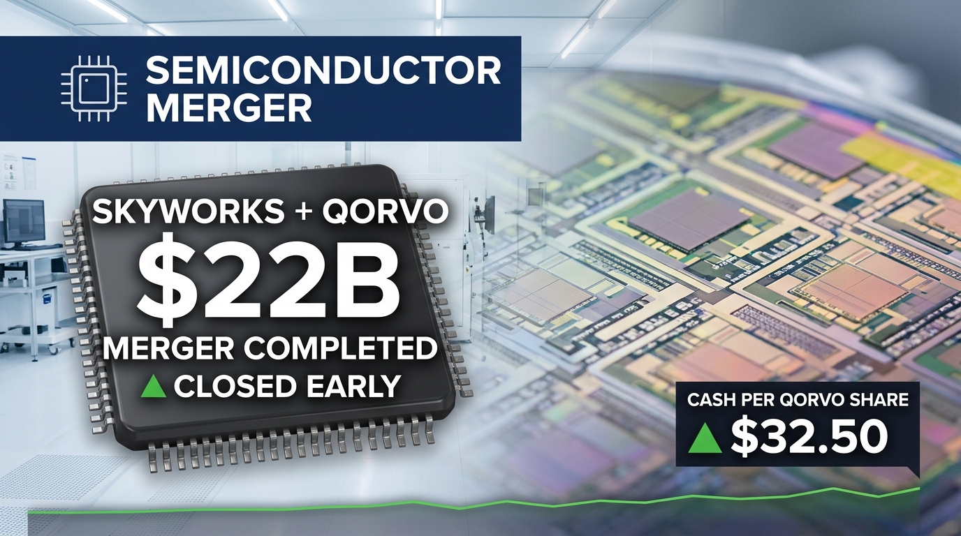 Skyworks Completes $22B Qorvo Merger — Qorvo Holders Get $32.50 in Cash Plus 0.960 Shares in New U.S. RF Chip Giant
