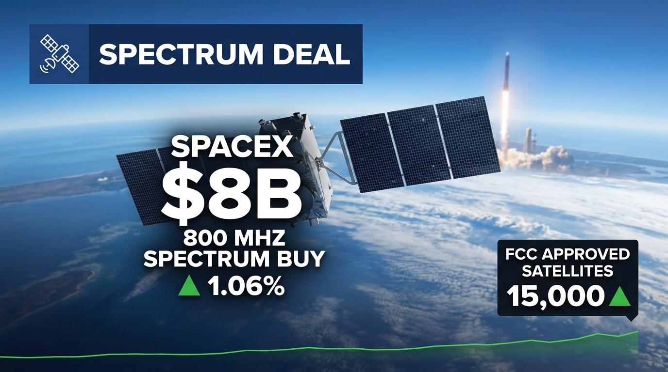 SpaceX Buys Grain Management 800 MHz Spectrum for $8 Billion — FCC Clears 15,000 Direct-to-Device Satellites as Telecom Stocks Slide
