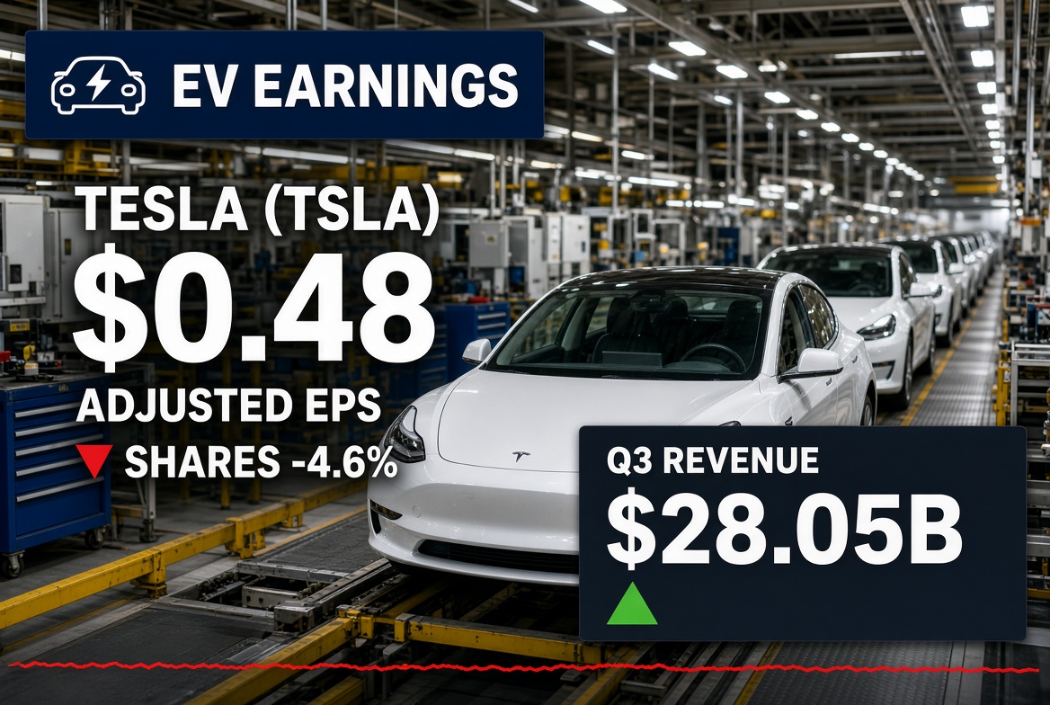 Tesla Q3 2026 Adjusted EPS Beats at $0.48 vs. $0.43 Estimate — Shares Slide 4.6% as Optimus, Cybercab and Terafab Spending Rises in 2027–2028