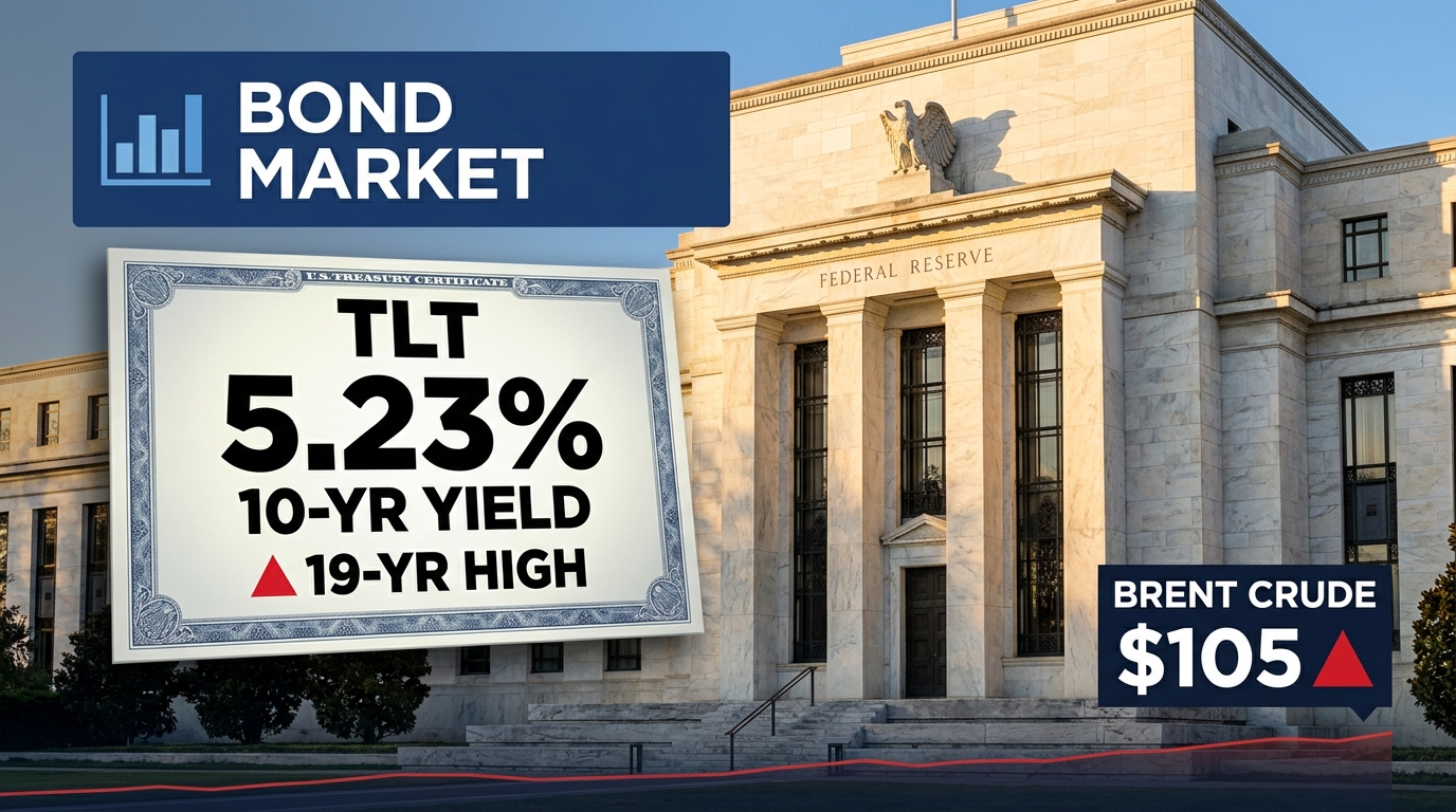US 10-Year Treasury Yield Holds at 5.23% Near 2007 High — Brent at $105 and 70% October Fed Hike Odds Weigh on Stocks
