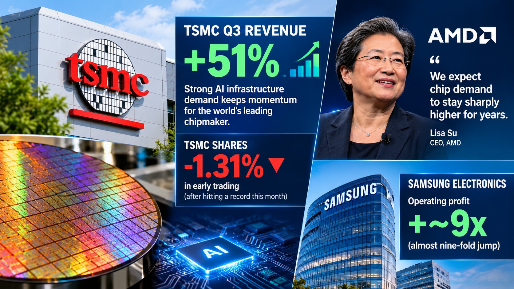 TSMC Posts 51% Quarterly Revenue Surge — AI Demand Signal for Nvidia, AMD as Shares Dip 1.31%