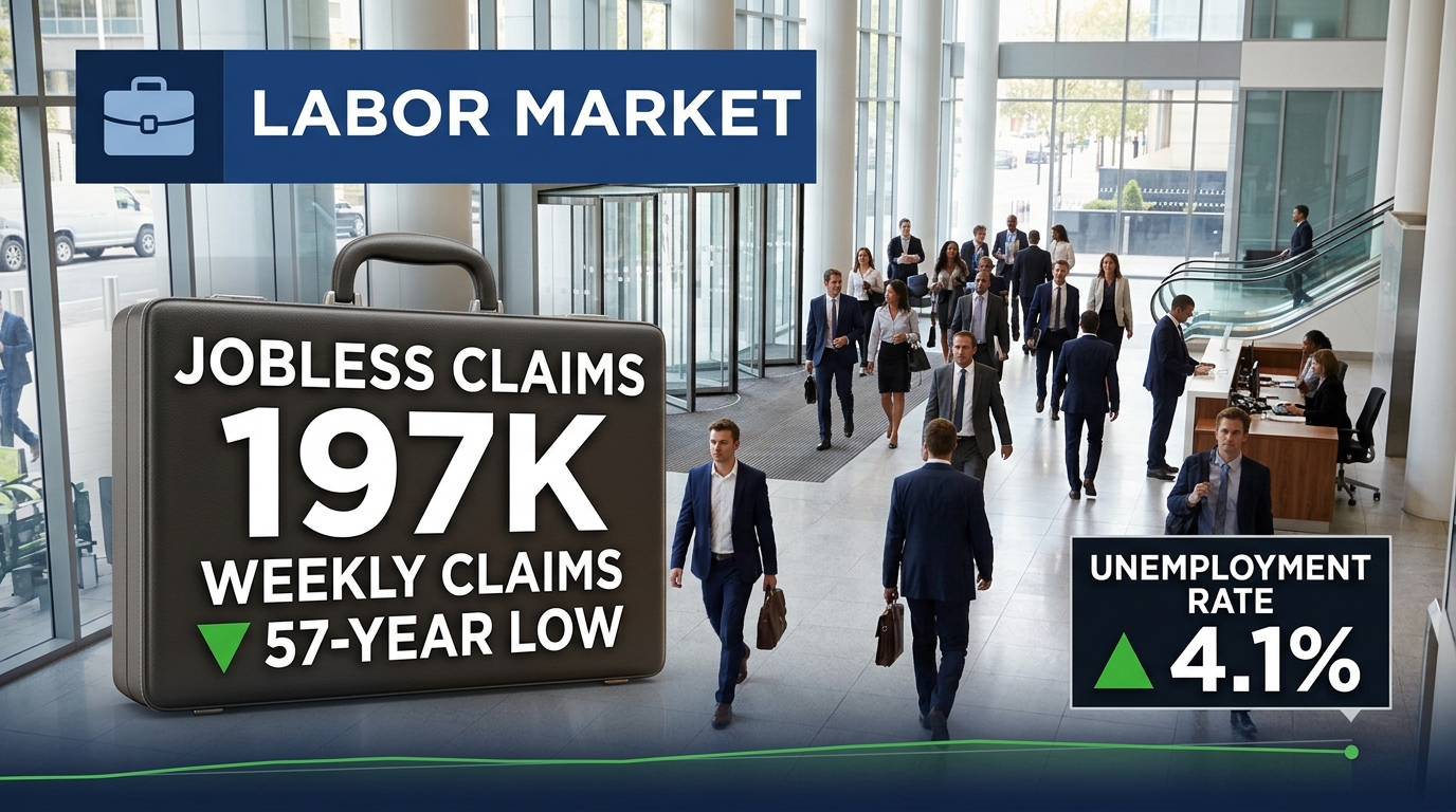 U.S. Jobless Claims Fall to 197,000, Beating 201,000 Estimate — Near 57-Year Lows as Labor Data Backs Rate-Hike Case