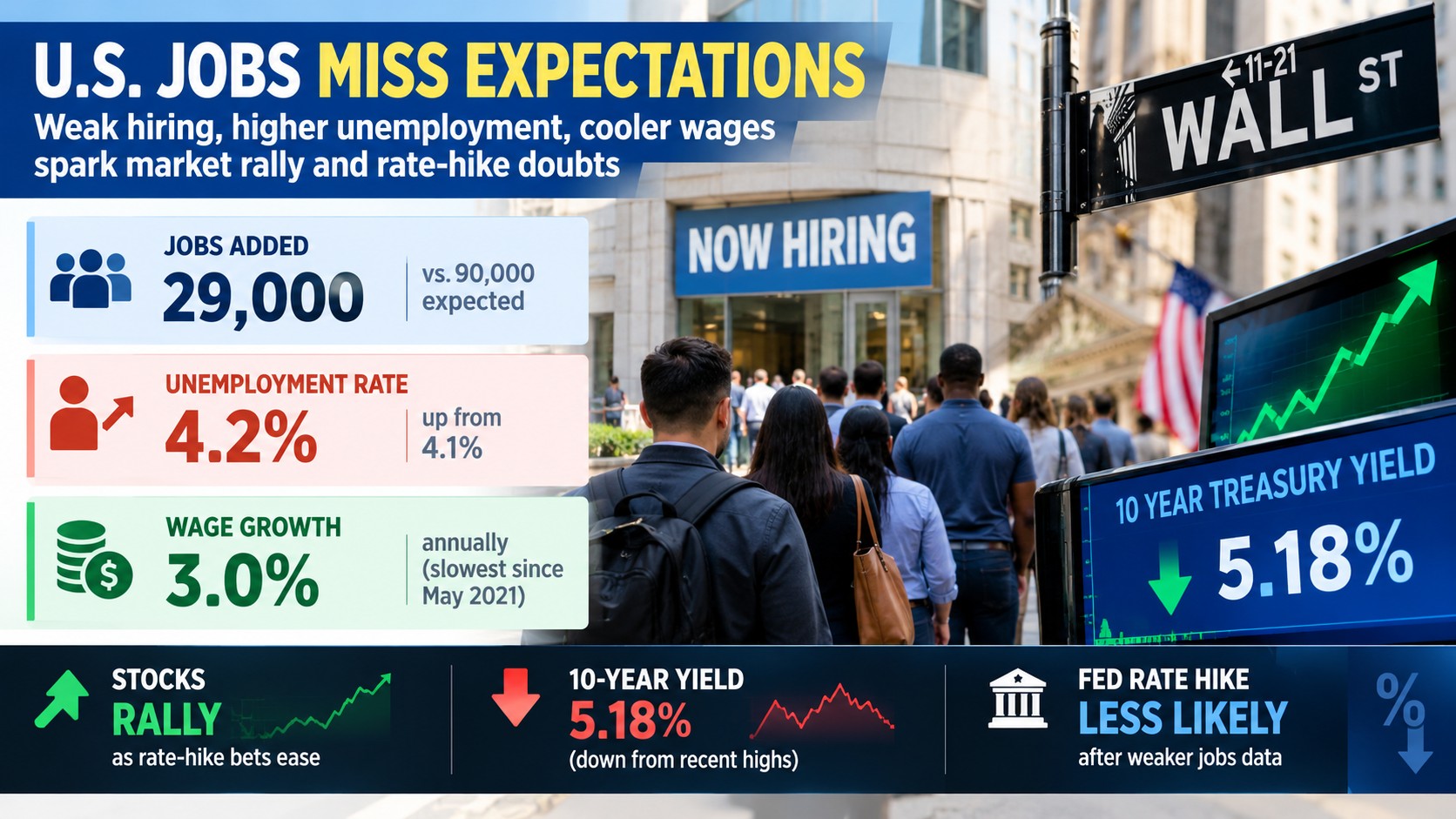 US Payrolls Add Just 29,000 Jobs in September vs. 90,000 Forecast — Dow Jumps 400 Points as 10-Year Yield Falls to 5.18%