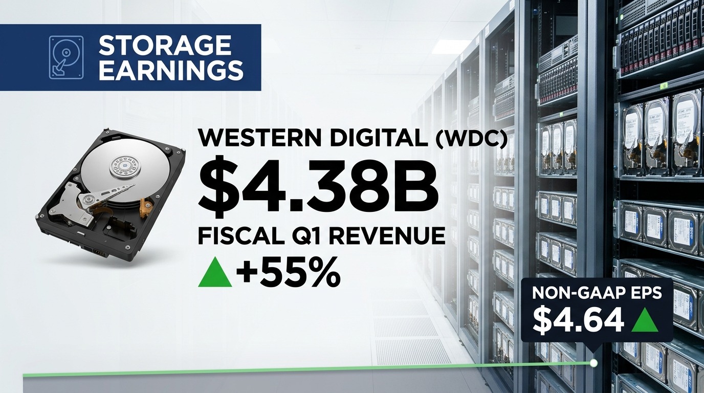 Western Digital Fiscal Q1 2027 Revenue Jumps 55% to $4.38B, Non-GAAP EPS $4.64 — Stock Slides 6% Despite 17% Dividend Hike